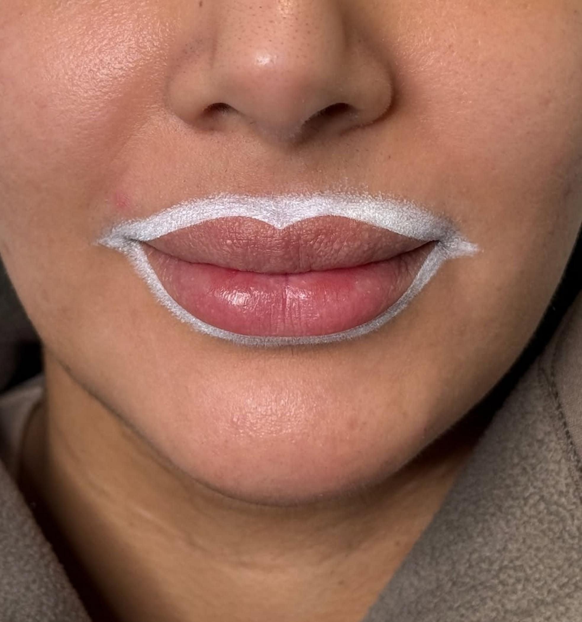 close up lip blush tattoo details