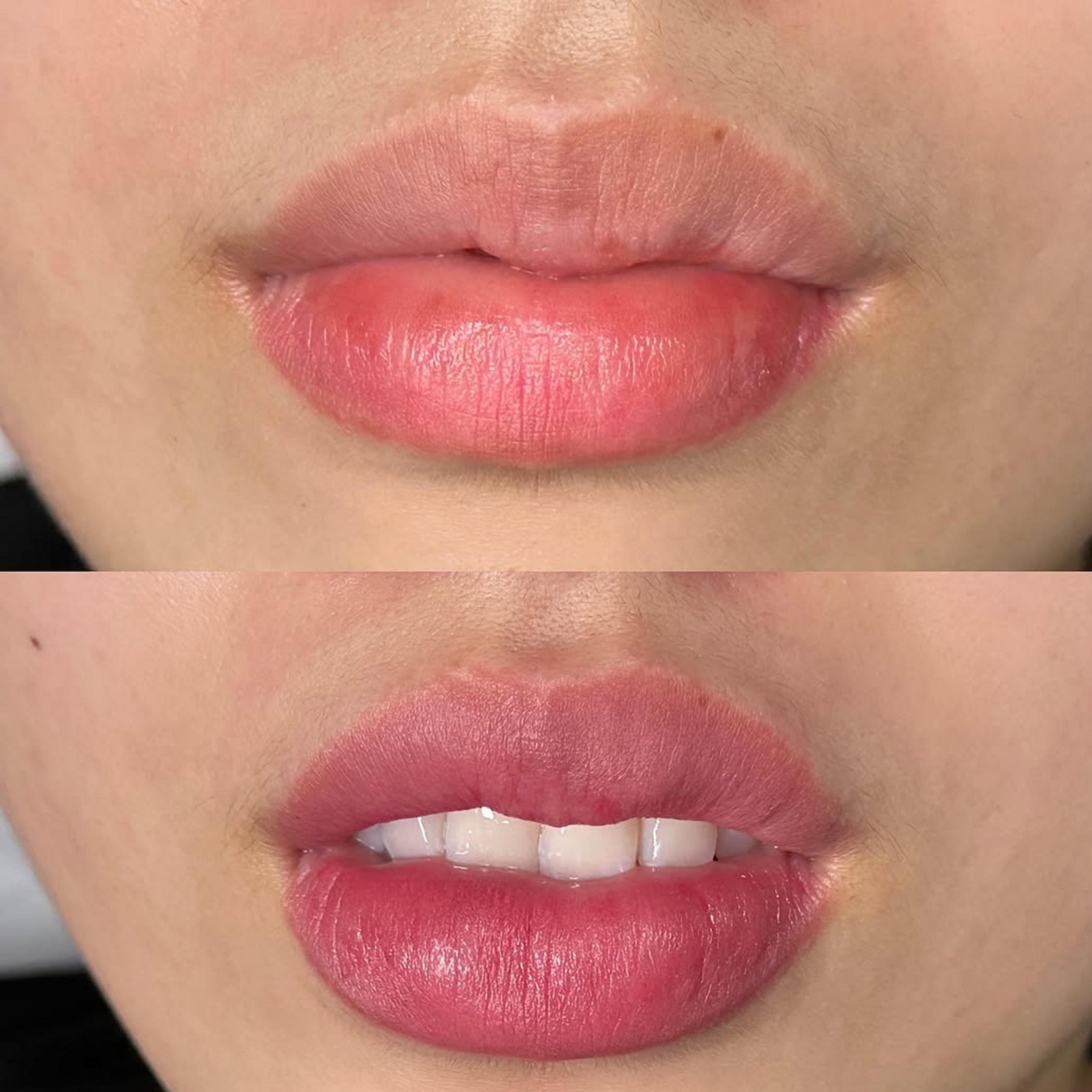 natural lip tattoo results on model